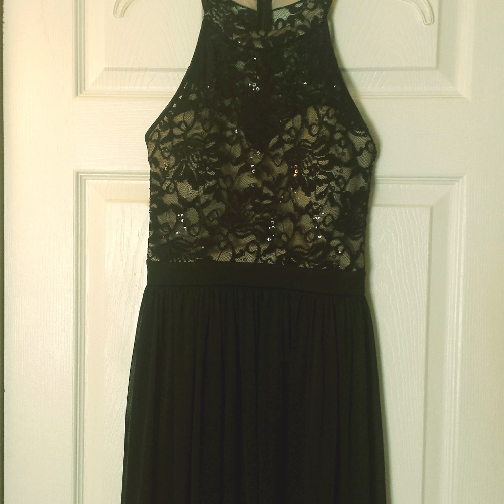 Morgan & Co. Black Sequined Lace Flare dress